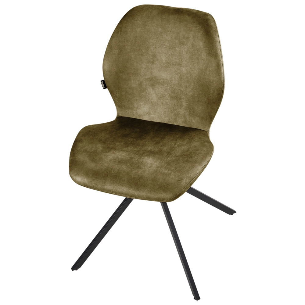 Set di 4 sedie da pranzo in velluto verde con gambe in ferro nero, girevoli a 180°, moderne e imbottite