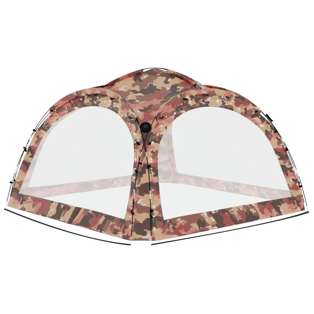 Tenda per Feste con LED e 4 Pareti-Tenda da campeggio 3,6x3,6x2,3 m Mimetica