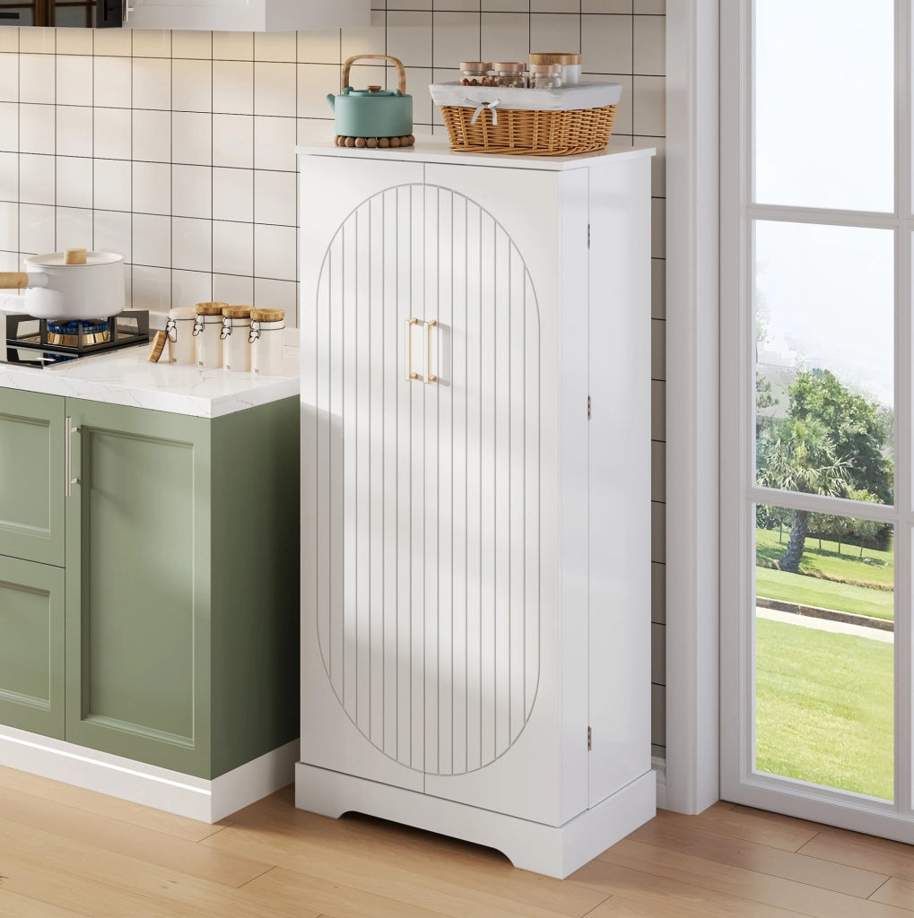 Credenza da cucina bianca salvaspazio con luce LED e ripiani