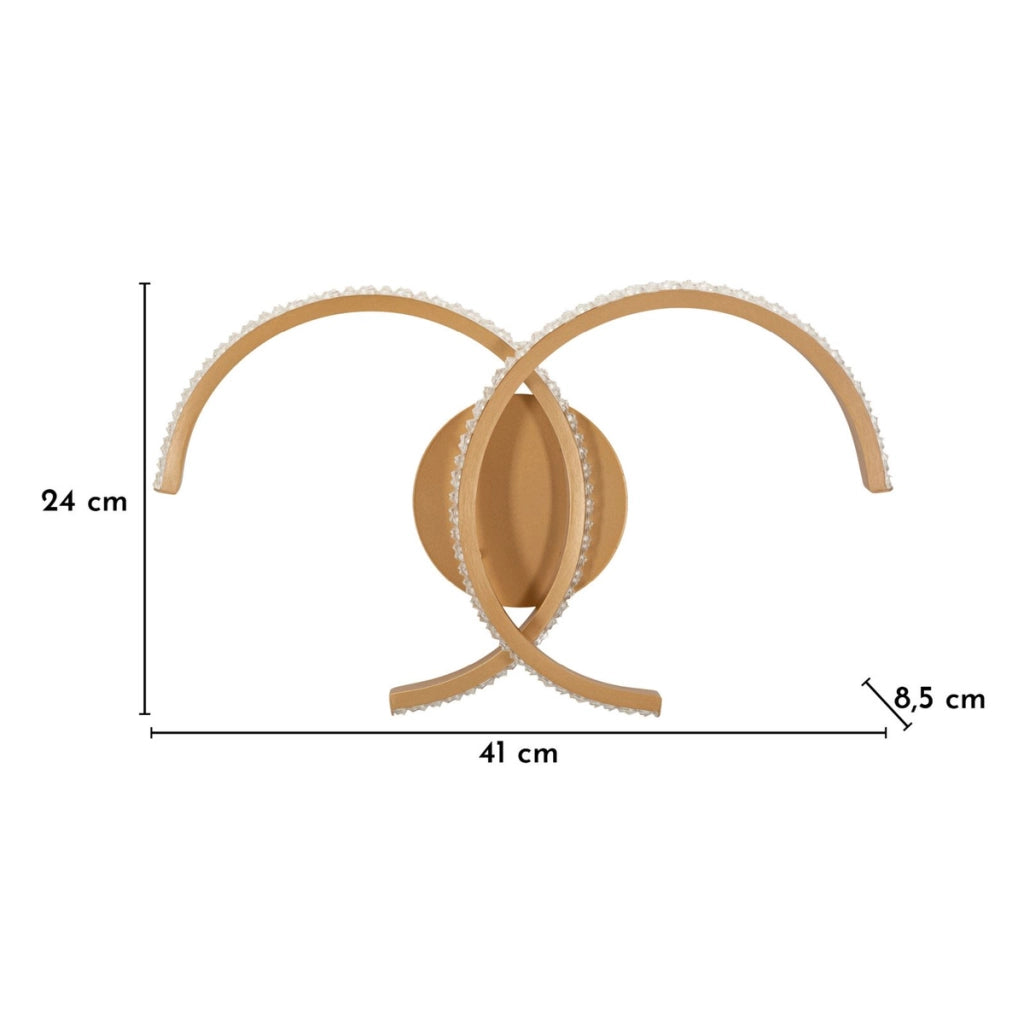 Lampada a parete Glam con doppia curva luminosa in oro