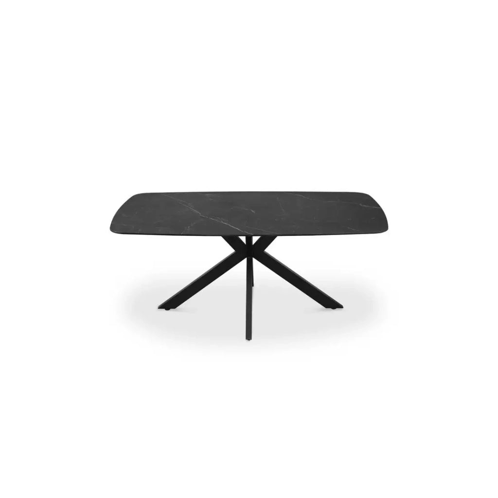 Tavolo da pranzo VINCI lunghezza 180cm con piano di 10mm in pietra effetto marmo nero.
