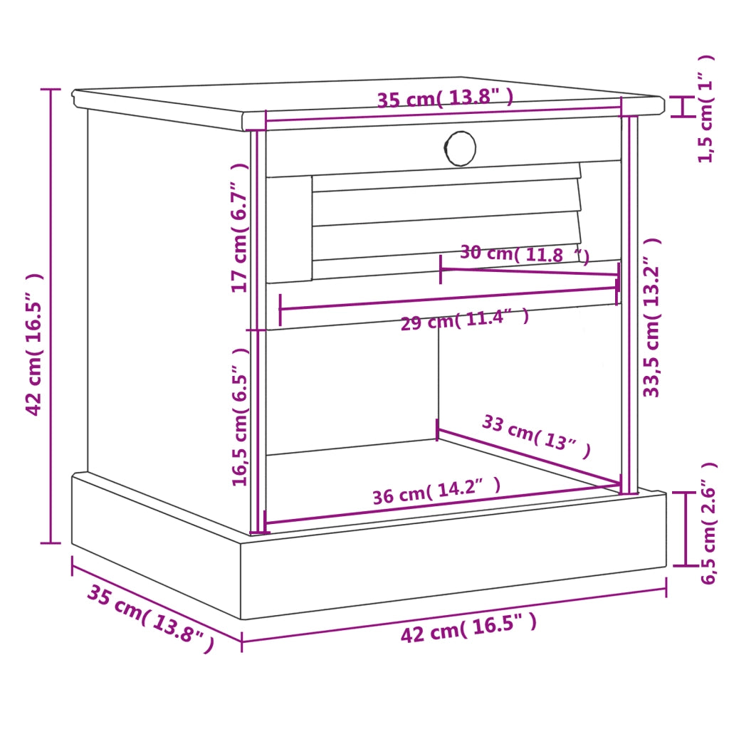 Comodino VIGO 42x35x42 cm in Legno Massello di Pino 353154
