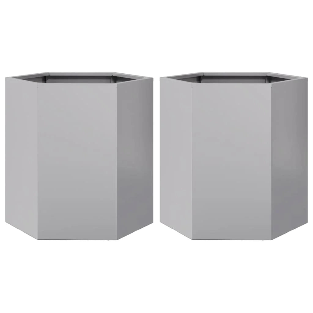 Fioriera rialzata per piante fiori giardino terrazze set da 2 esagonale 46 x 40 x 45 cm acciaio zincato argento 02_0039076