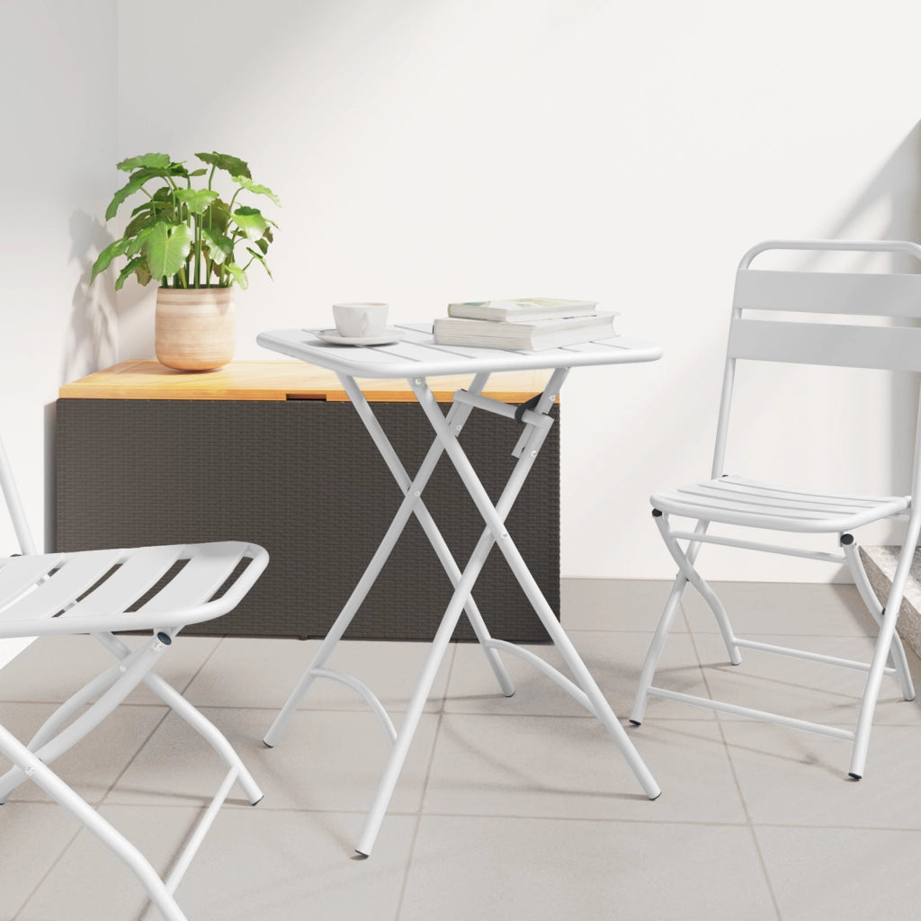 Tavolo da Giardino Pieghevole  Bianco 55x55x73 cm in Acciaio