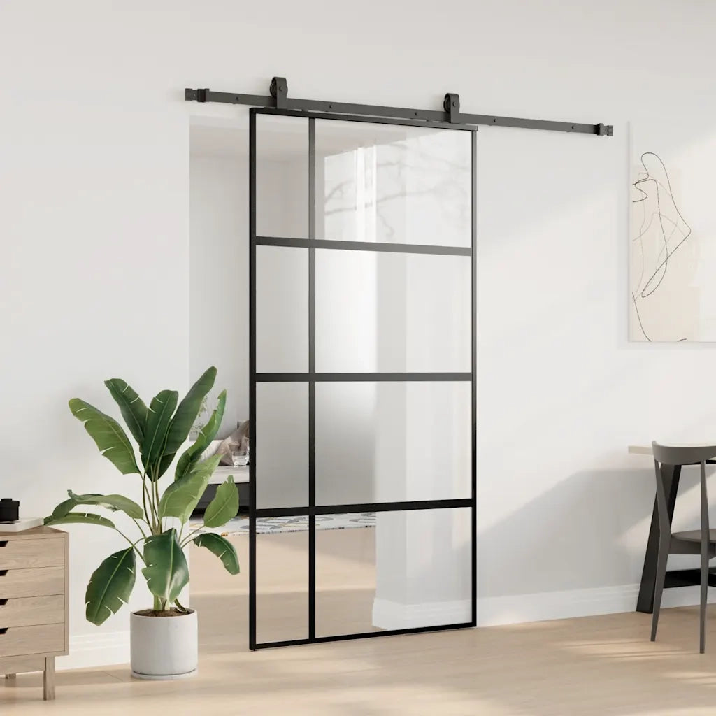 Porta Scorrevole Ferramenta Nera 102,5x205 cm Vetro Temperato 3375900