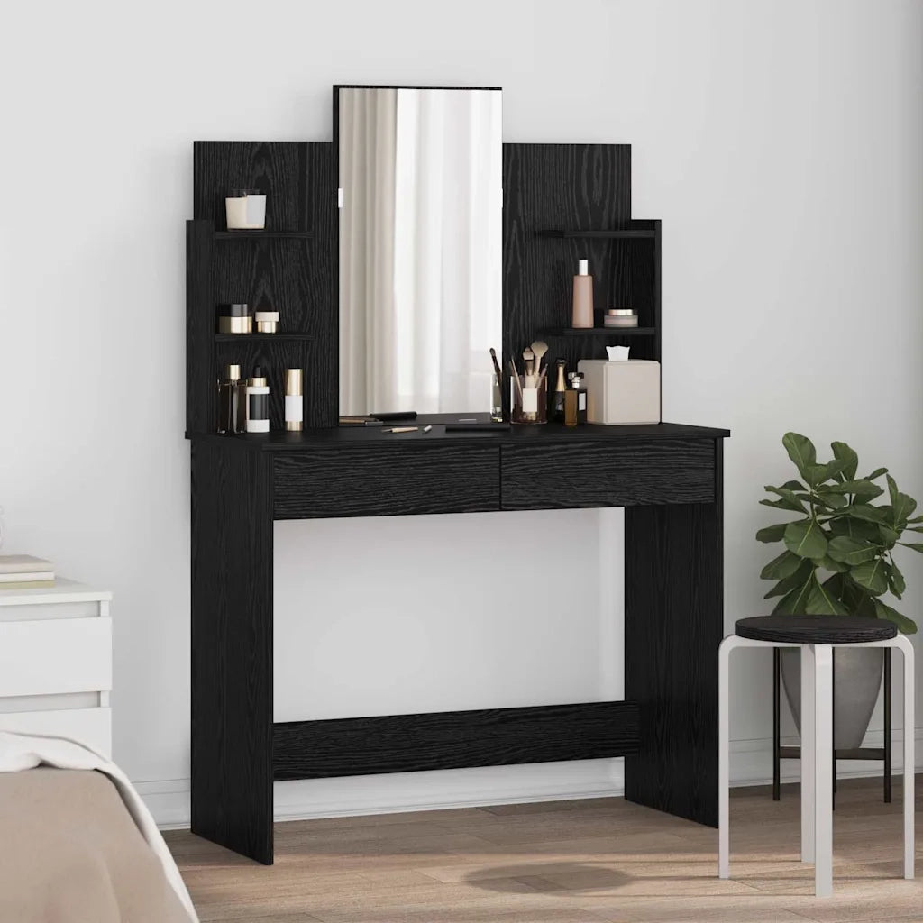 Toilette con Specchio con cassetto Rovere Nero 96 x 39 x 142 cm