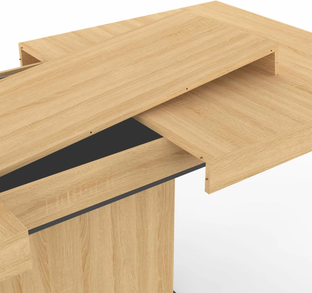 IDMarket - Tavolo da pranzo rettangolare allungabile EDEN 6-10 persone in legno e base nera 160-200 cm