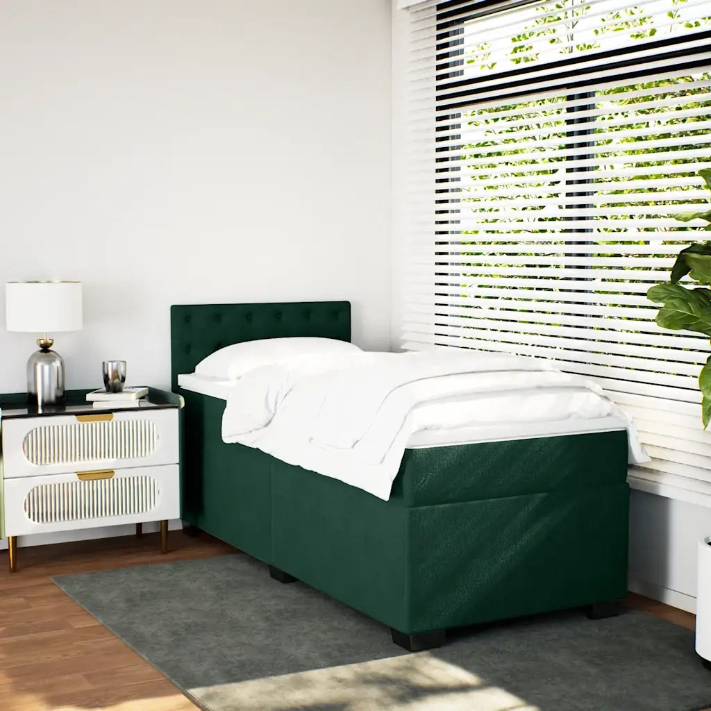 Giroletto a Molle con Materasso Verde Scuro 90x200 cm Velluto