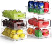 Set di organizzatori per frigorifero da 6 (3 misure), contenitori per scatola da stivare, cassetti trasparenti per organizzare la dispensa, la cucina, il lavandino, la doccia - privi di BPA