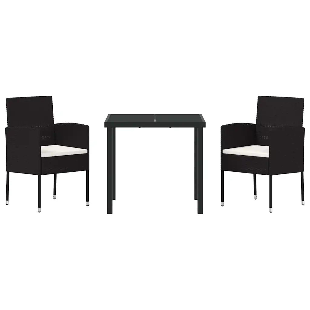 Set da Pranzo per Giardino con cuscino 3 pcs Nero polyrattan