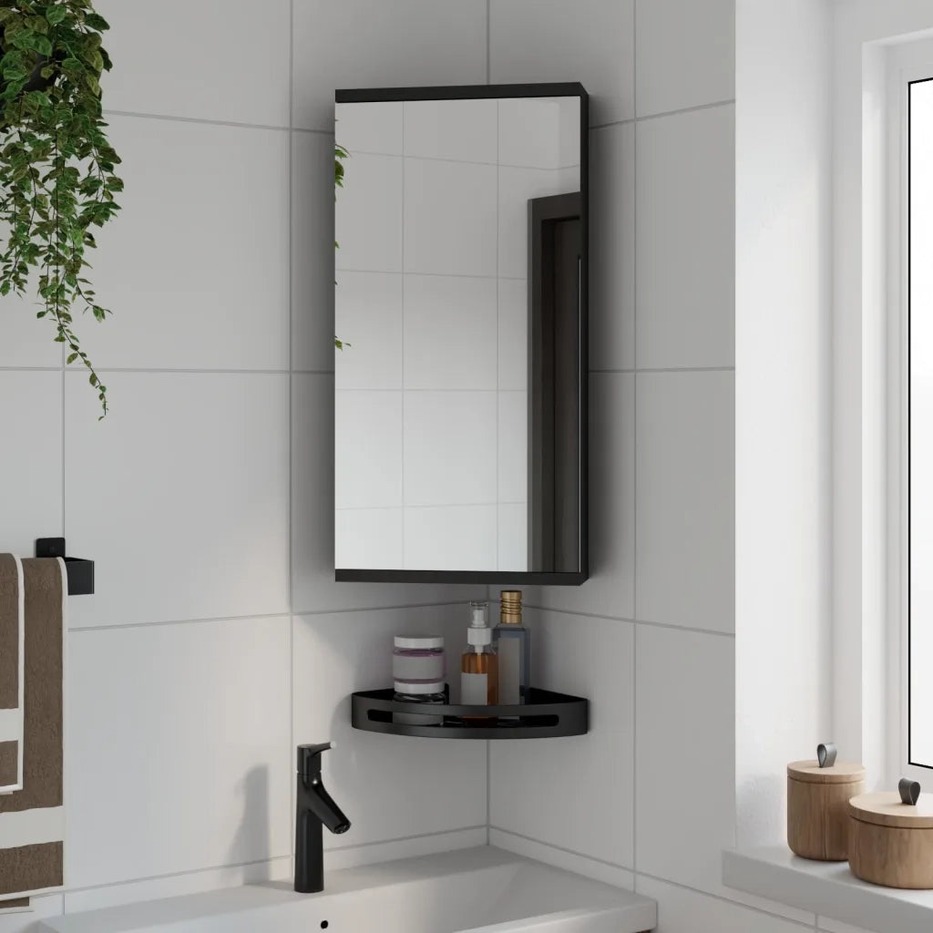 Armadietto Angolare con Specchio da Bagno Nero 30x24x60 cm 357979