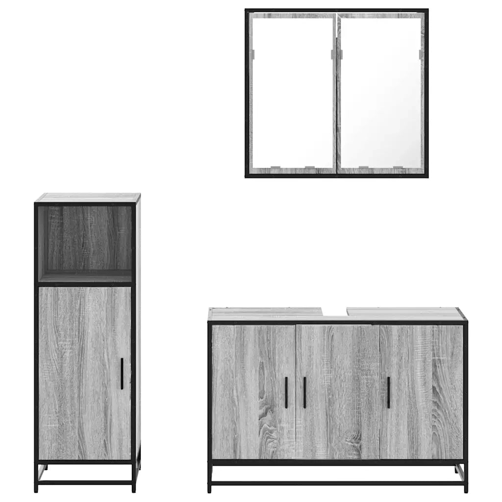 Set Mobili da Bagno 3 pz Grigio Sonoma in Legno Multistrato