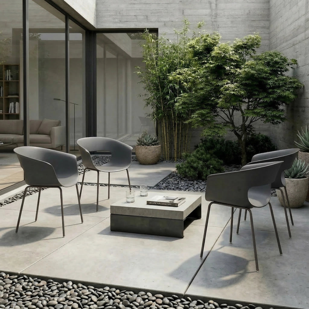 Sedie da giardino ergonomiche 4 pezzi con braccioli ¨C zephmum ¨C design intagliato resistente alle intemperie grigio scuro