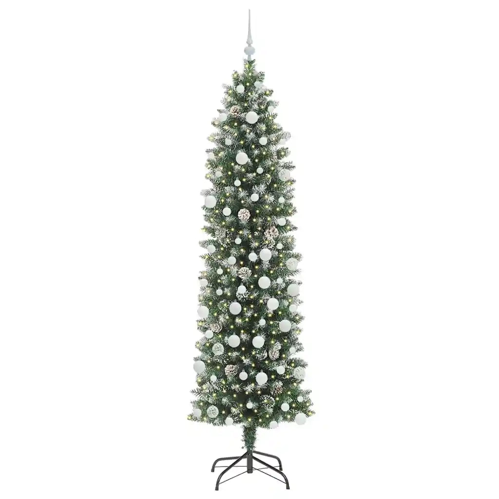 Albero di Natale Artificiale-Albero Natalizio Sottile Verde e Bianco 210 cm 592738