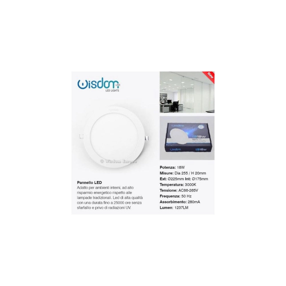 Trade Shop - Pannello A Led Tondo O Quadrato Ad Da Incasso Luce Fredda Calda Neutra Wisdom -