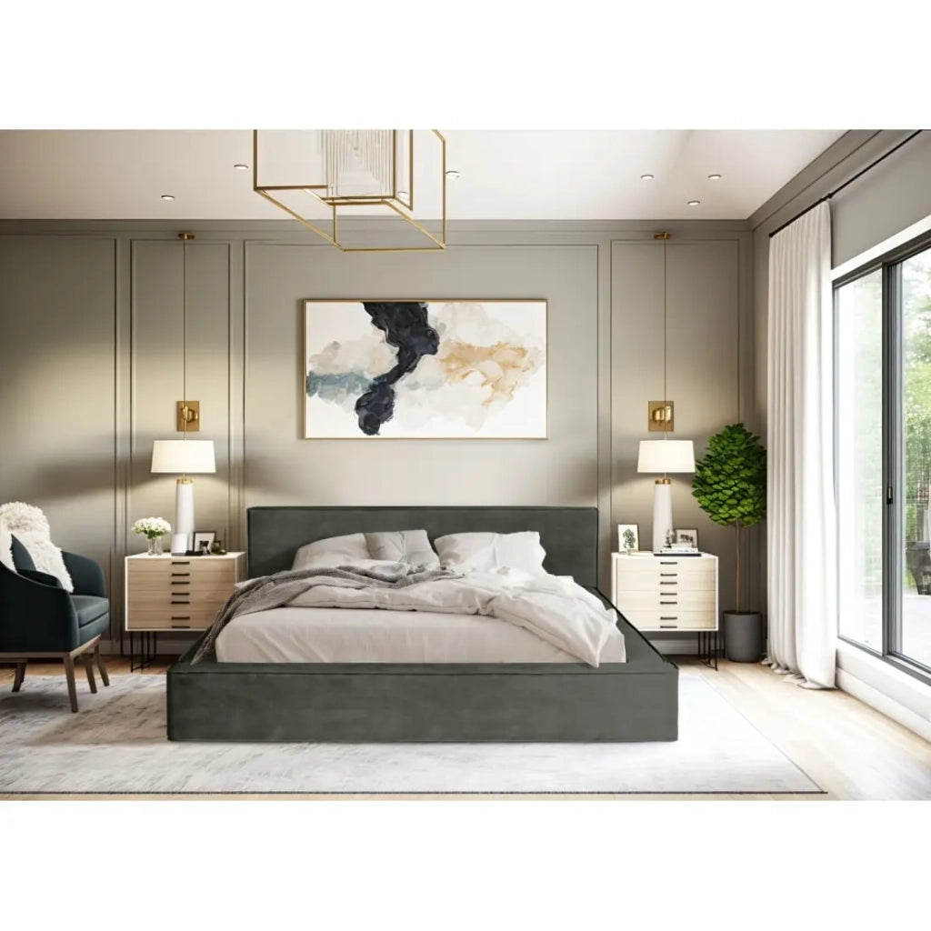 Letto contenitore VELORA – Verde abete – 180x200 cm – Tessuto velluto morbido – Rete sollevabile – Contenitore integrato