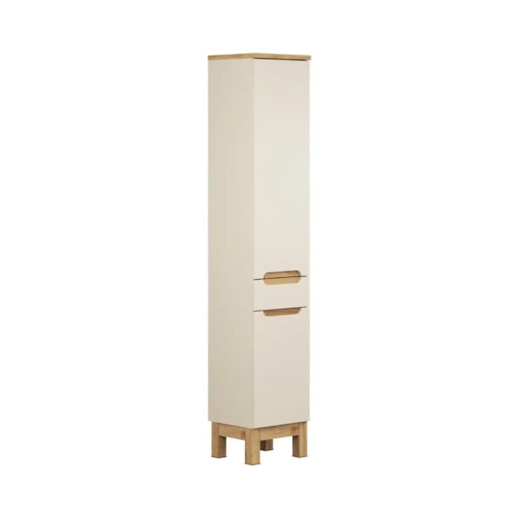 Set da bagno ERMANO cachemire e finitura quercia 115cm: mobile sottolavabo + lavabo incassato + colonna