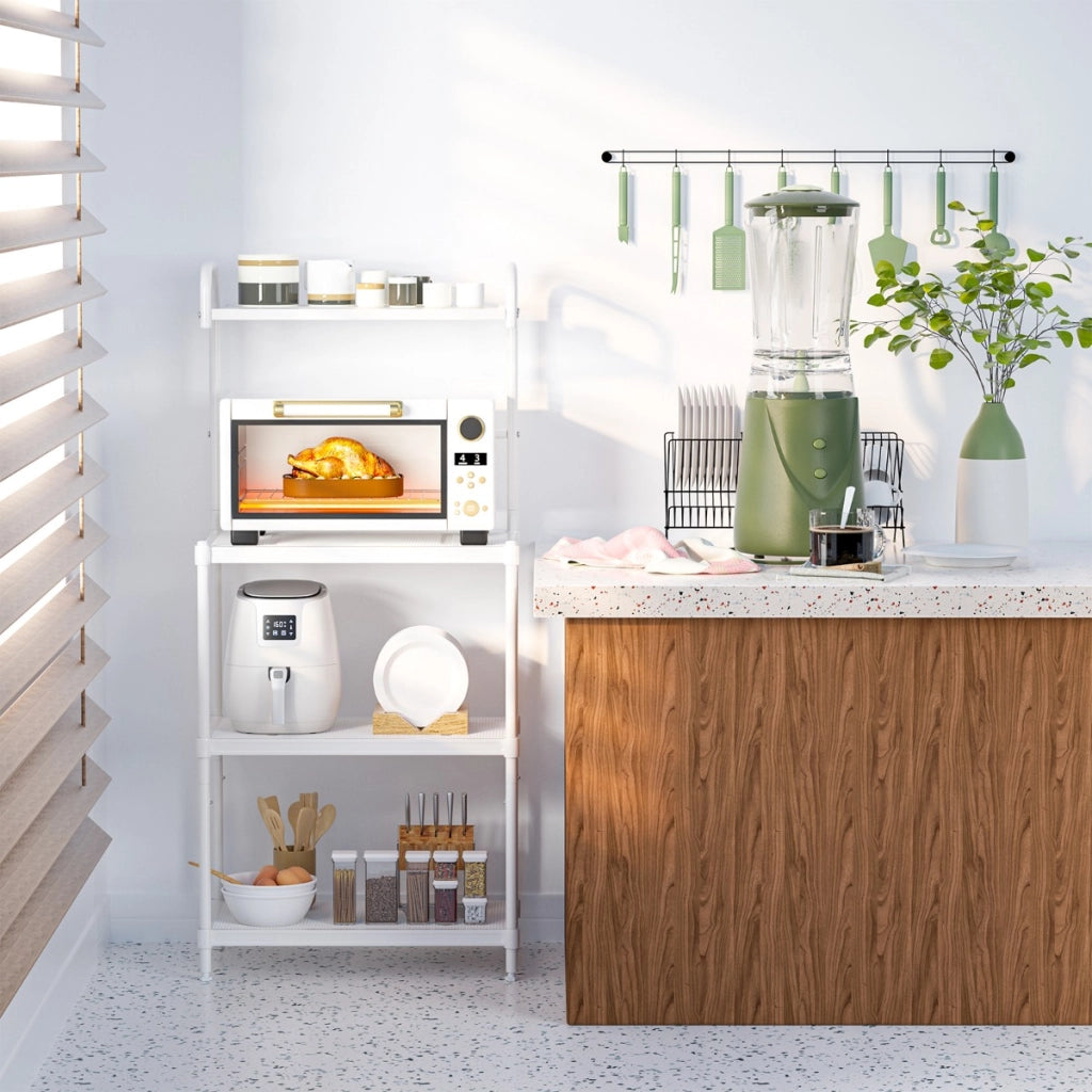 Carrello da cucina per microonde con 4 livelli struttura in metallo mensole a rete-Carrello multiuso Bianco