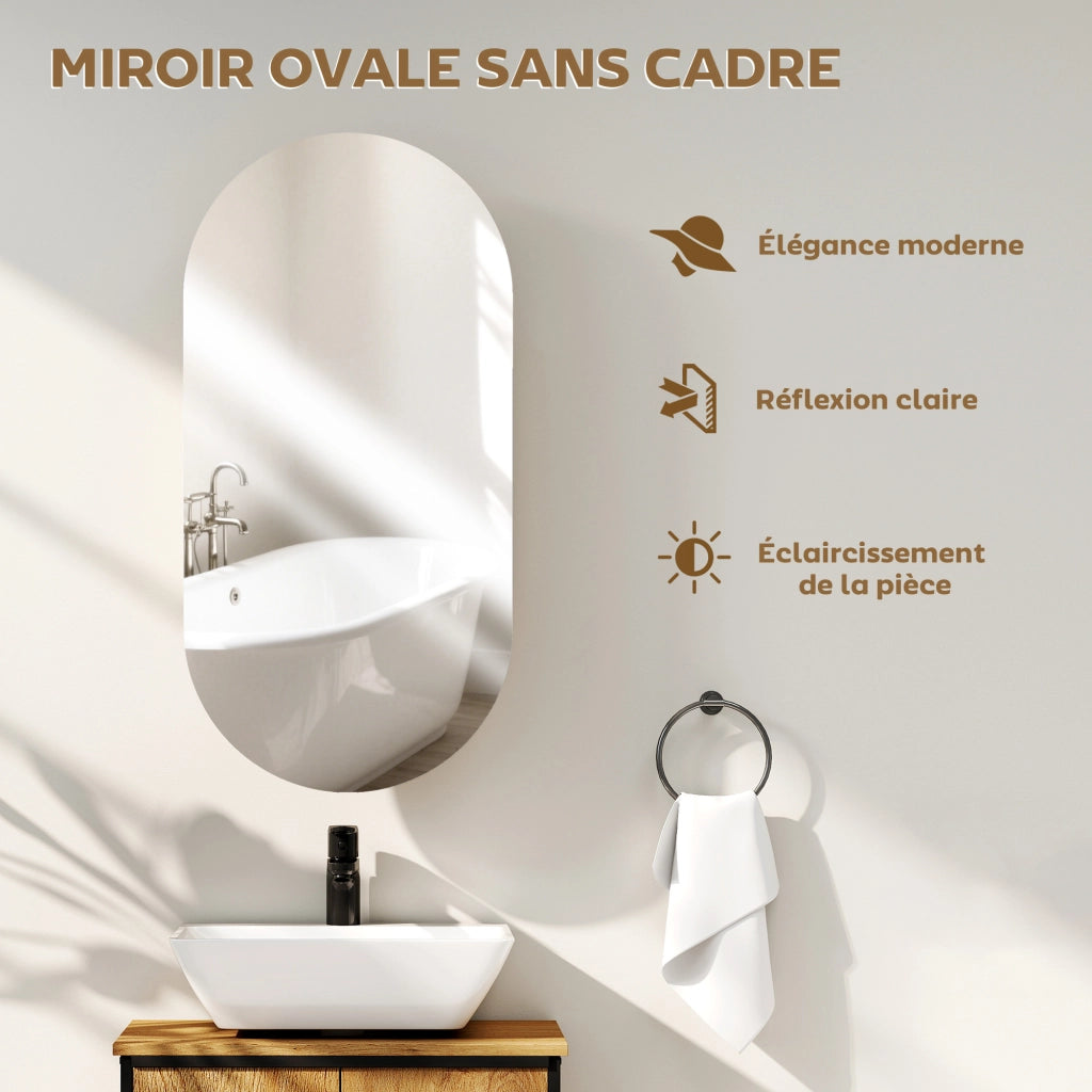 Armadietto bagno con specchio ovale 45x90 cm ¨C zephmum ¨C legno naturale