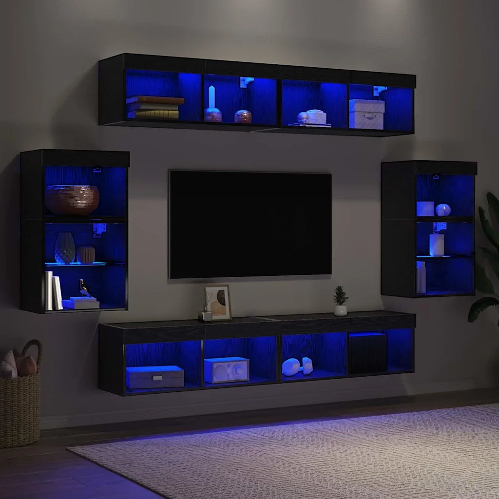 Set mobile TV 8 pcs Rovere nero Legno multistrato 3334388