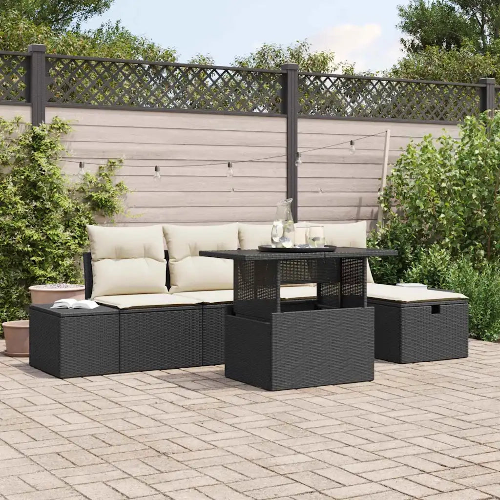 Set Divano da Giardino 6 pcs Nero polyrattan