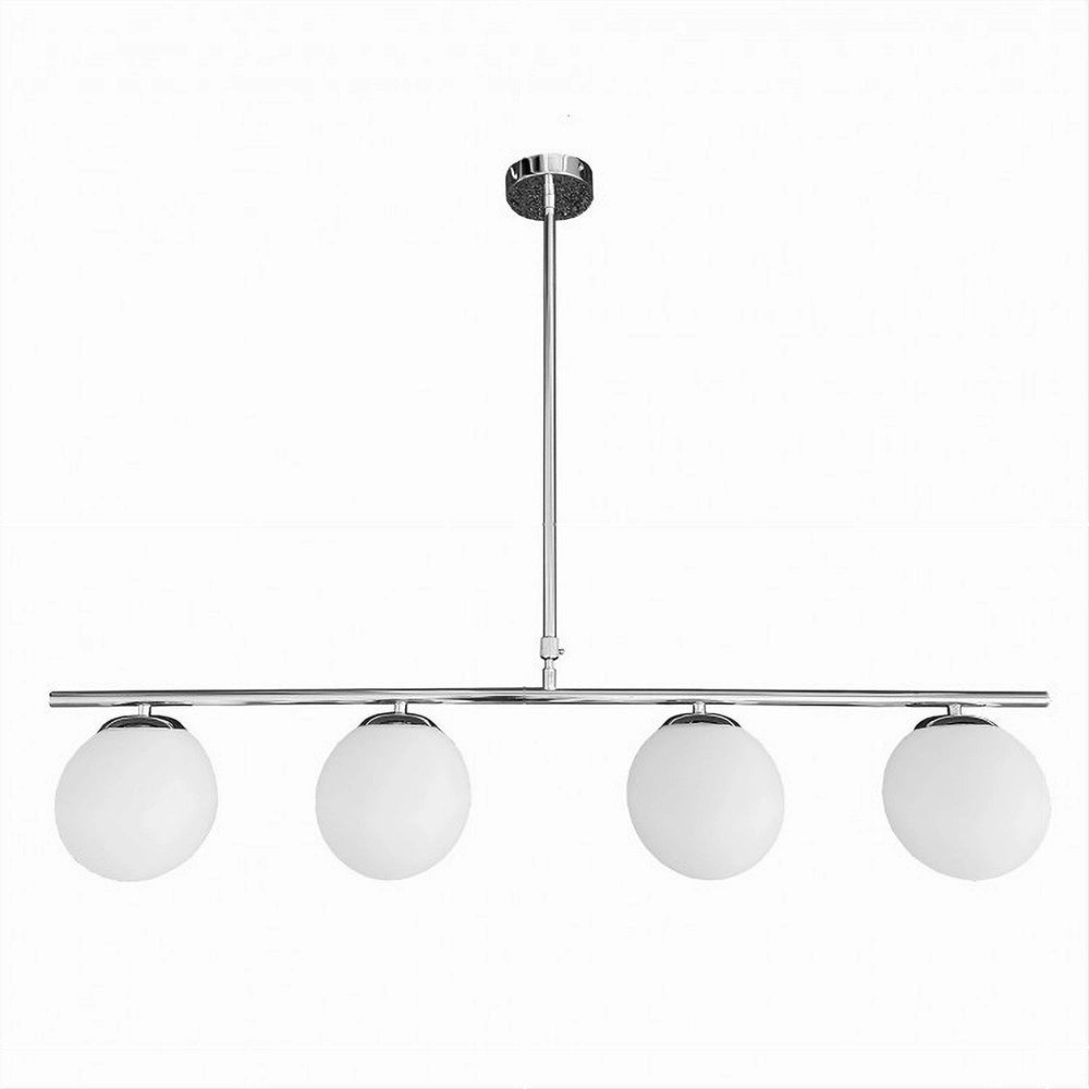 Trade Shop - Lampadario A Sospensione Argento Con 4 Sfere Bolle Bianche In Vetro Attacco G9 33924 -