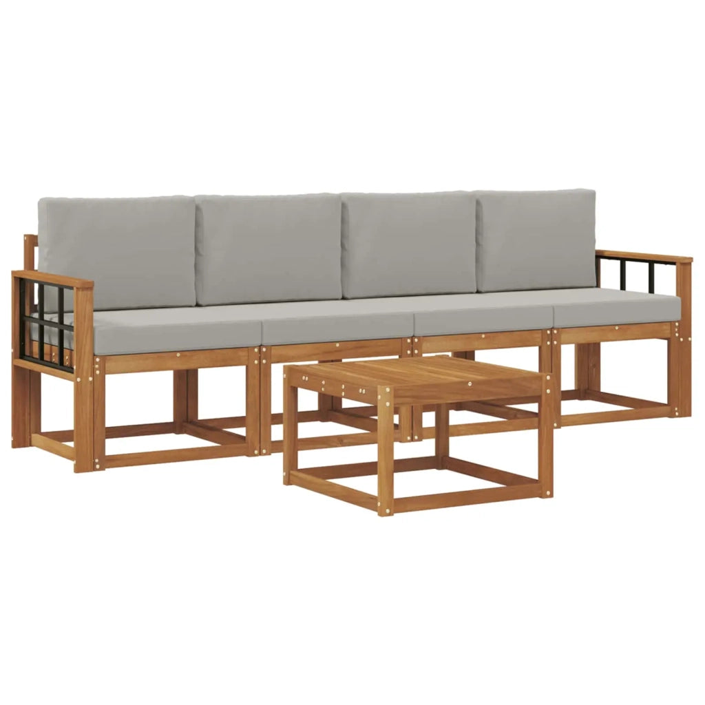 Set di divani da esterno 5 pcs Grigio Naturale e Chiaro