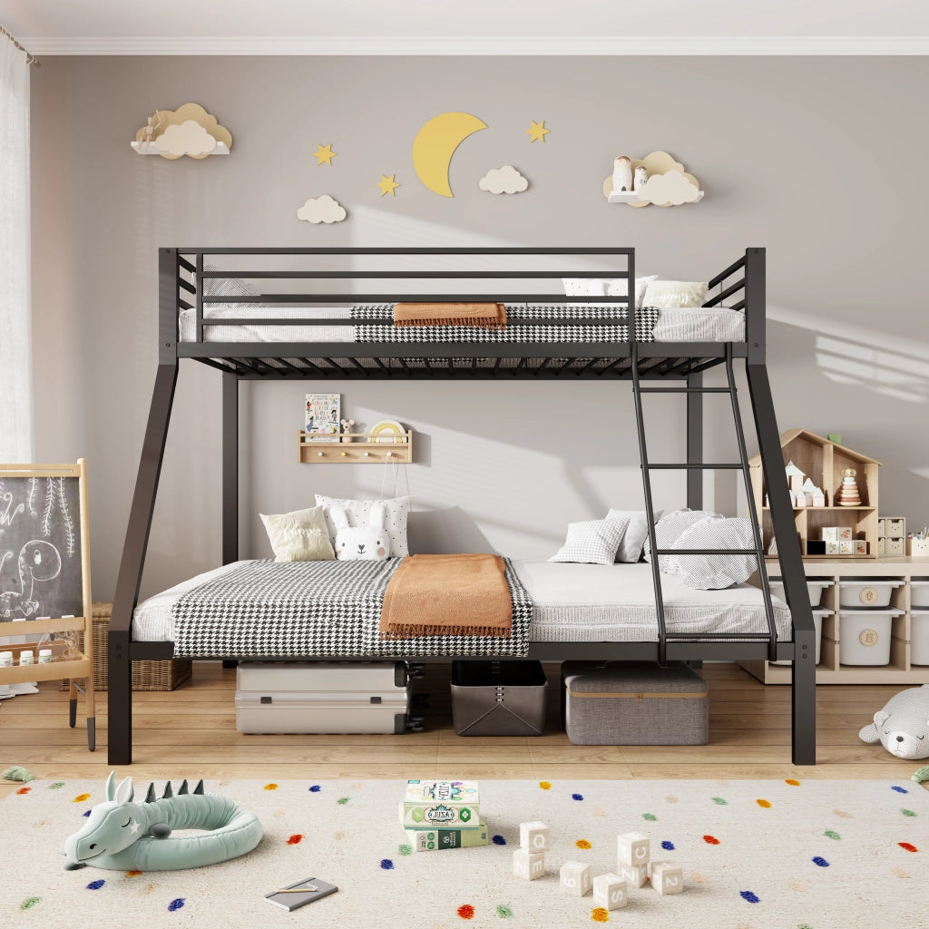 Letto a Castello 90 x 200 cm e 140 x 200 cm con Scala Reversibile in Metallo Nero