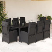 Set da Pranzo da Giardino 9 pz con Cuscini Nero in Polyrattan 3212643