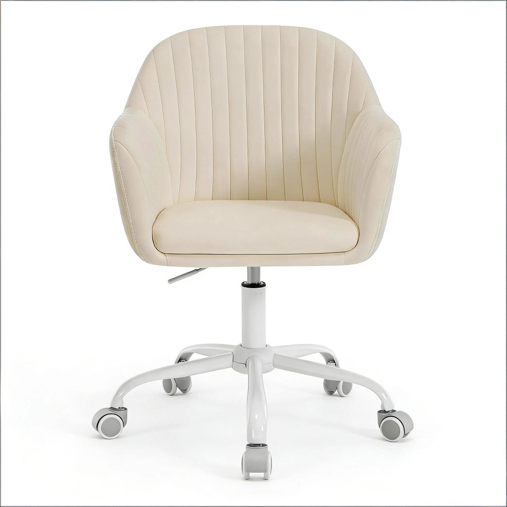Sedia da ufficio ergonomica girevole con altezza regolabile, velluto crema bianco
