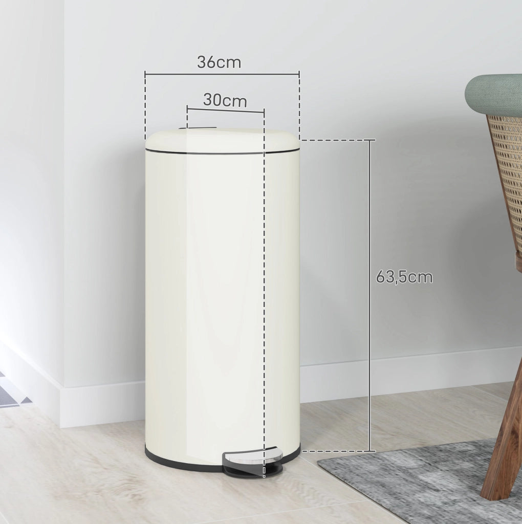 Cestino a pedale 30 L con coperchio silenzioso avorio