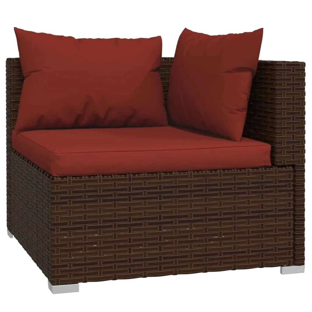 Set di mobili da giardino in poly rattan 6 pz con cuscini marrone 02_0016903