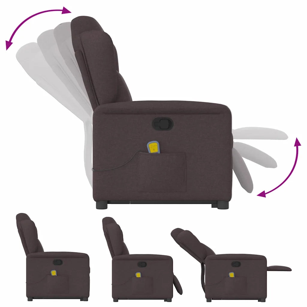 vidaXL Poltrona Alzapersona Massaggi Reclinabile Marrone Scuro Tessuto