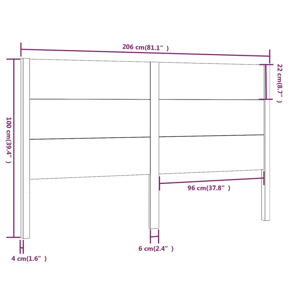 Testiera per Letto-Testata-Testiera Decorativa 206x4x100 cm in Legno Massello di Pino 927330