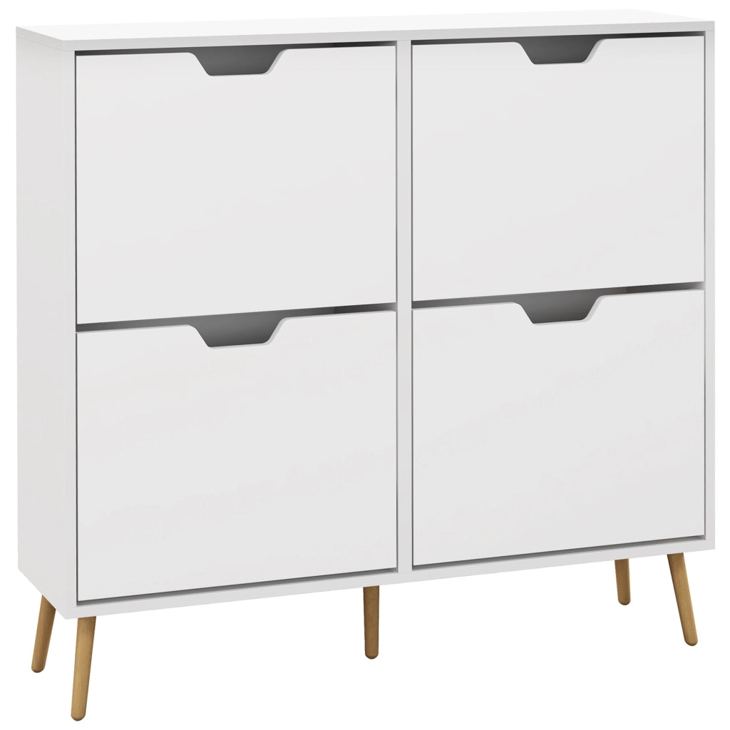 Scarpiera 4 Ante 16 Paia ¨C Xylo ¨C Legno Pino Bianco con Ripiani 95x26x95cm