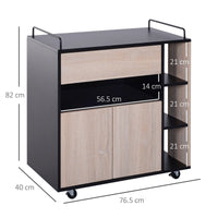 Mobiletto Carrello da Cucina con Cassetti in Legno Rovere e Nero 76.5x40x82 cm