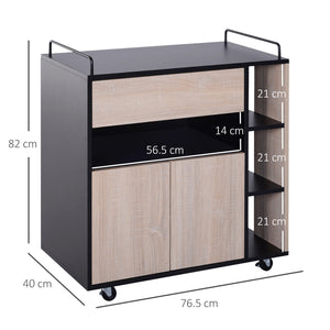Mobiletto Carrello da Cucina con Cassetti in Legno Rovere e Nero 76.5x40x82 cm