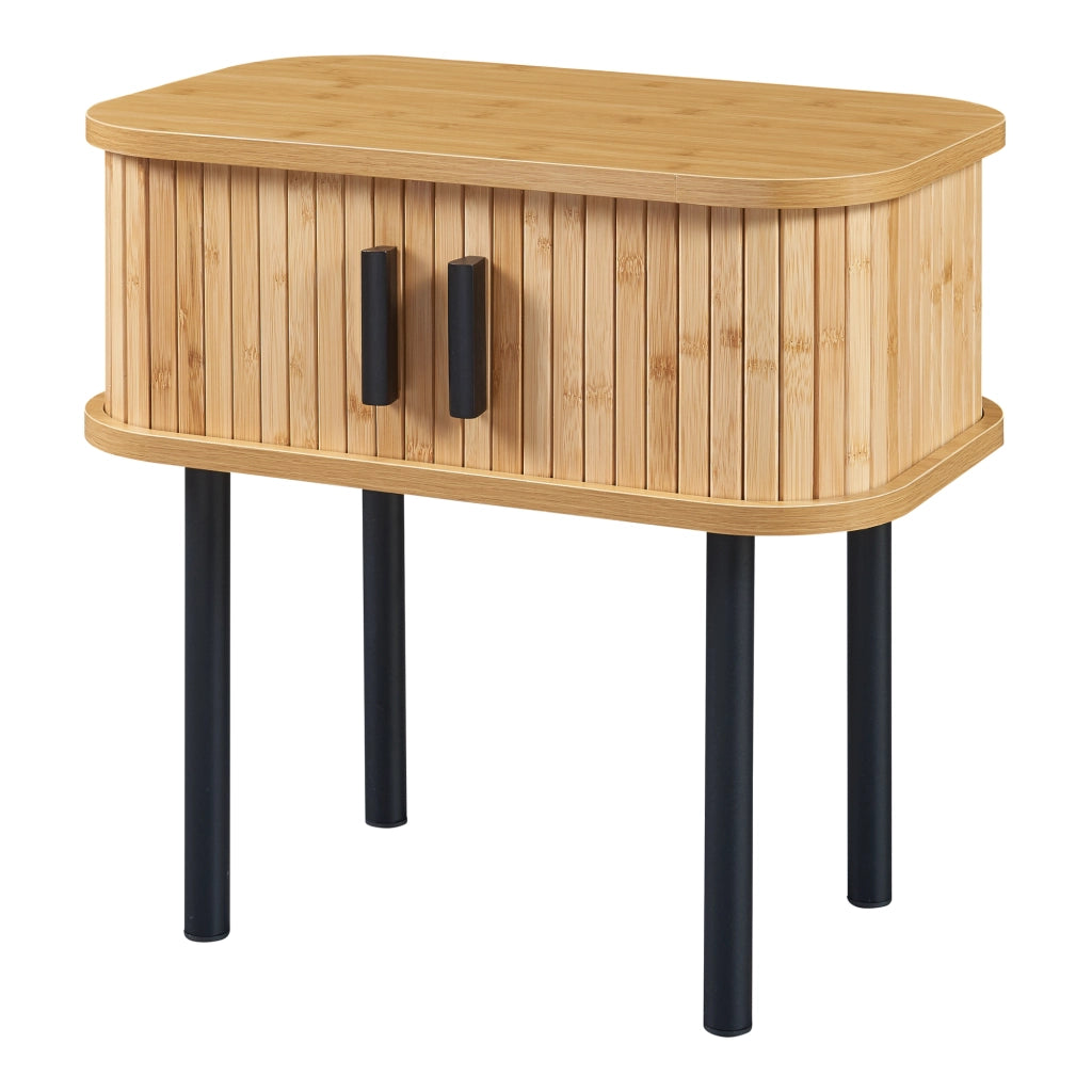 Comodino Tvedestrand con Ante Scorrevoli in Bambù - color Legno / Nero [en.casa]