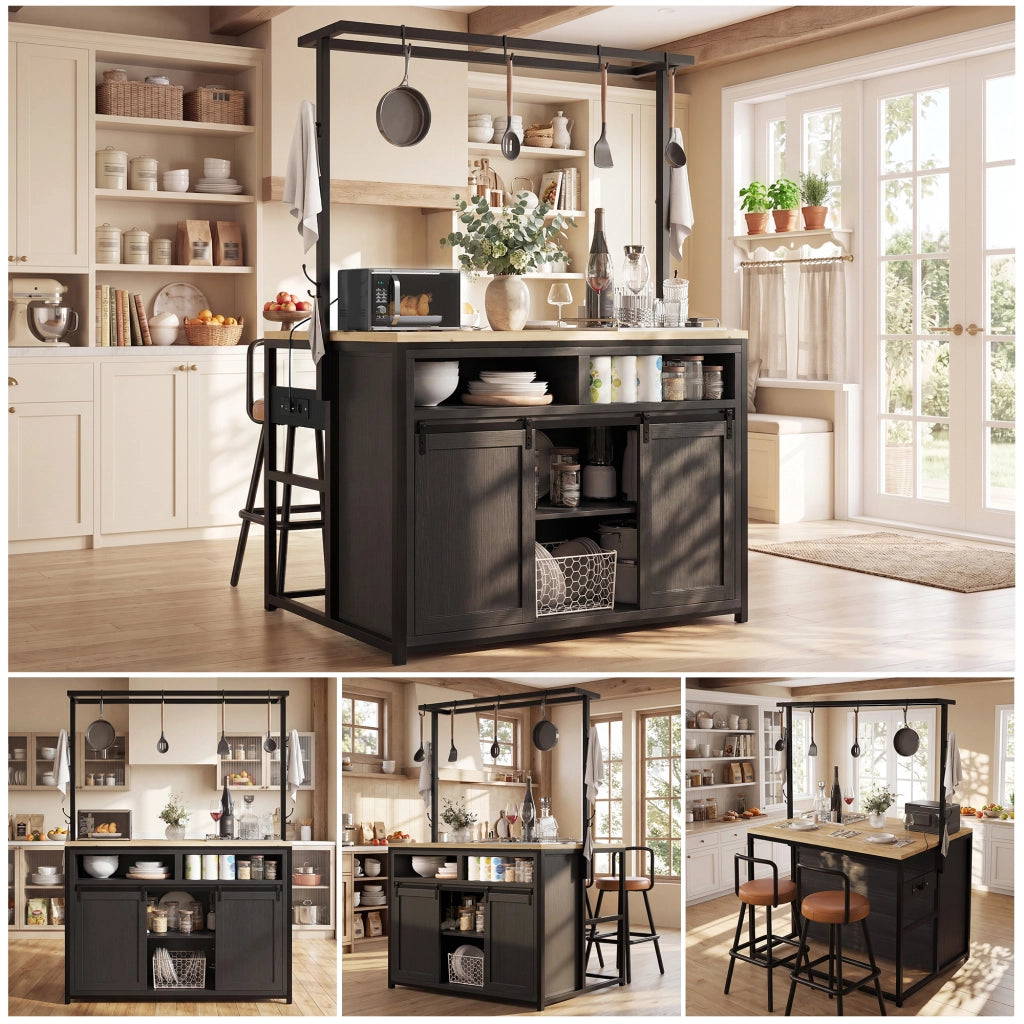 MOBILE DA CUCINA con piano di lavoro 107x62x183 cm Nero MDF e metallo