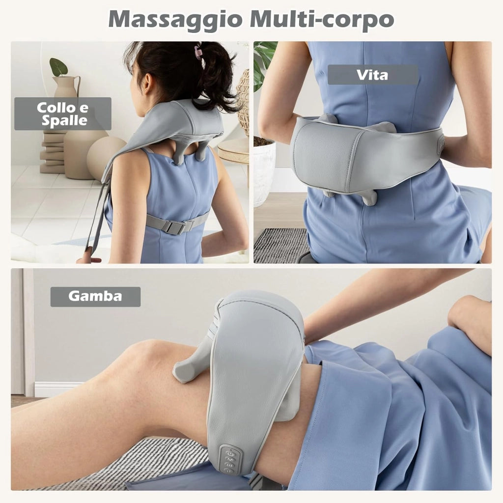 Massaggiatore Cervicale per Collo e Spalle Senza Fili con Riscaldamento, Impasto Profondo 4D dei Tessuti, 2 Modalità, 2 Livelli di Intensità e Batteria Integrata 2500 mAh (Grigio)