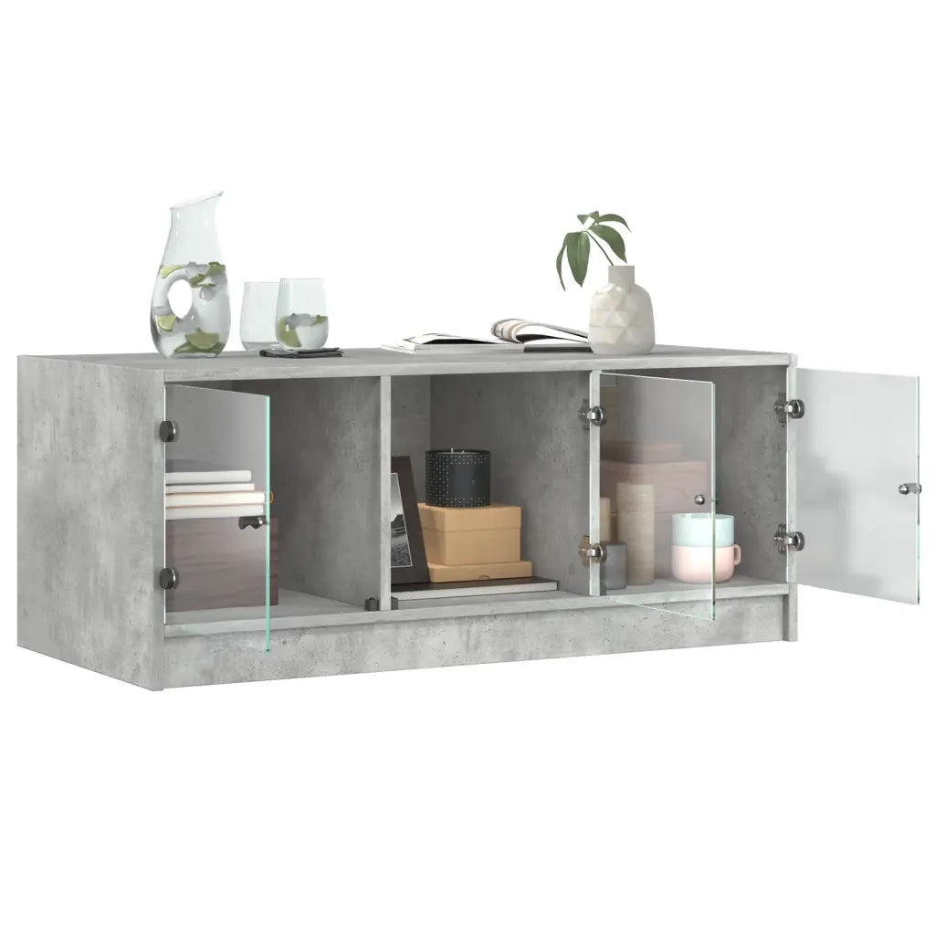 Tavolino salotto | Tavolino da caff¨¨ | Tavolino da Soggiorno con Ante in Vetro Grigio Cemento 102x50x42 cm