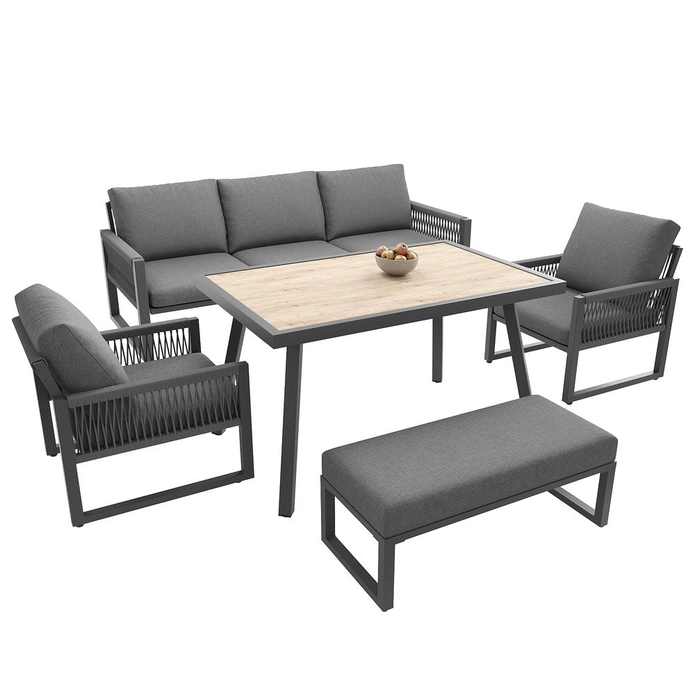Set Divano da Giardino 6-7 Posti con Tavolo da Pranzo e Cuscini ¨C Xylo ¨C Polyrattan Antracite