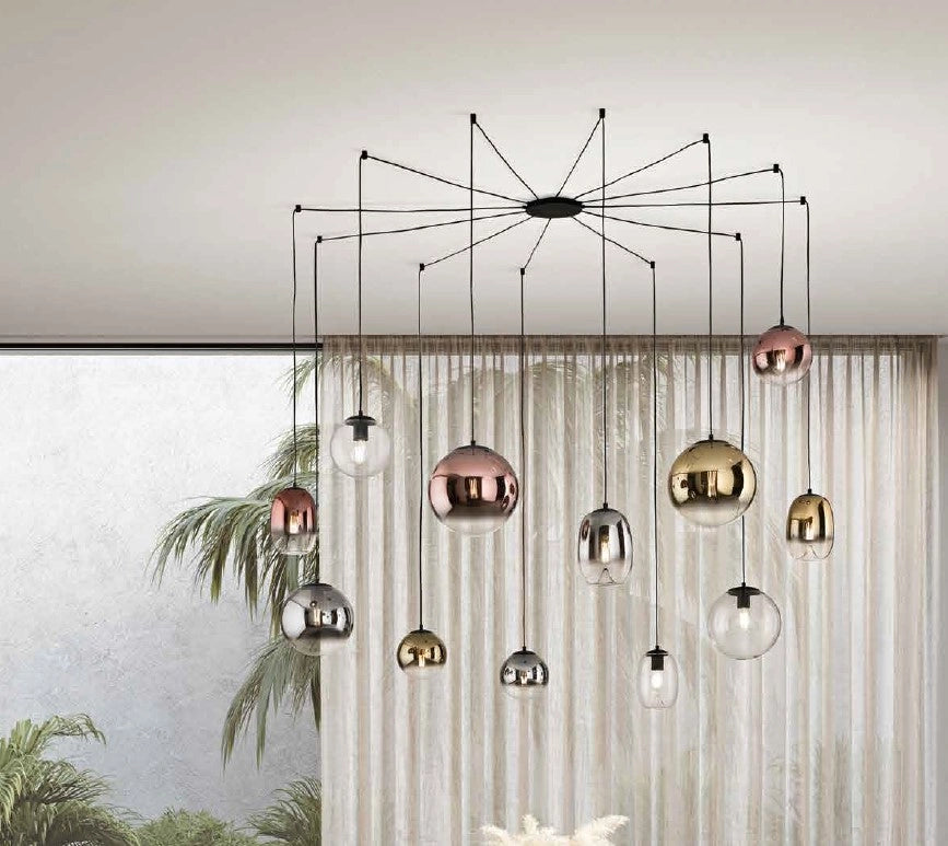 SOSPENSIONE BALU-2, 1 LUCE FUME' ATTACCO E27 D.18CM H.20CM