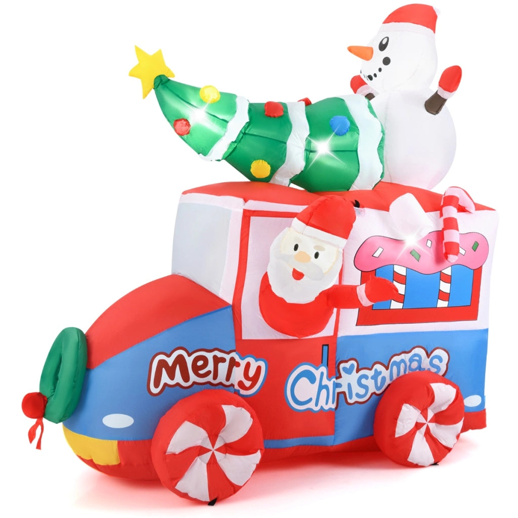 Babbo Natale gonfiabile da 177cm su auto, Veicolo festivo gonfiabile con babbo Natale pupazzo di neve 5 luci LED