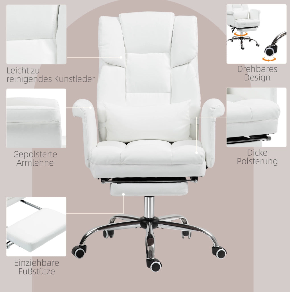 Sedia da ufficio ergonomica reclinabile bianca con poggiapiedi