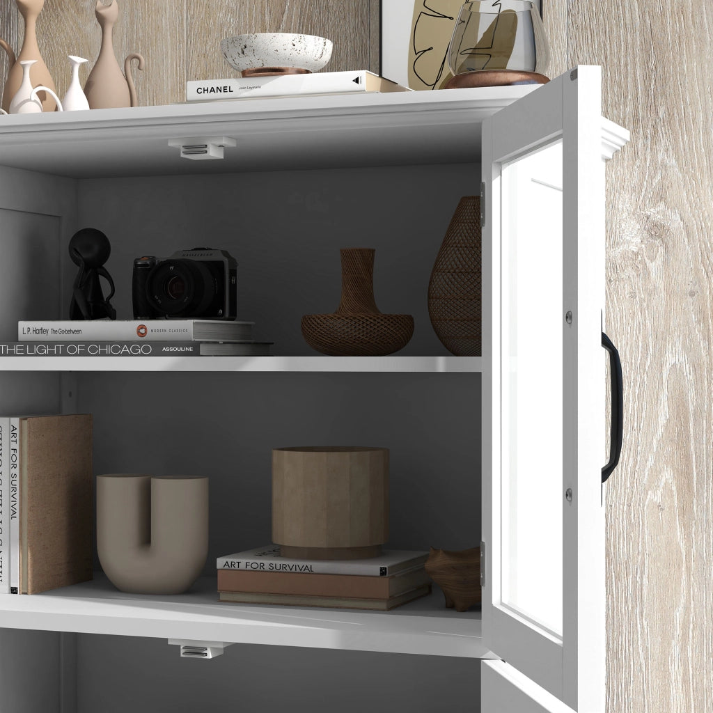 Armadio cucina con ante in vetro e ripiani ¨C zephmum ¨C bianco 80x40x180