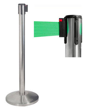 2 Colonnine Tendinastro 3 metri in Acciaio Inox Spazzolato Ø36x101 cm Nastro Verde