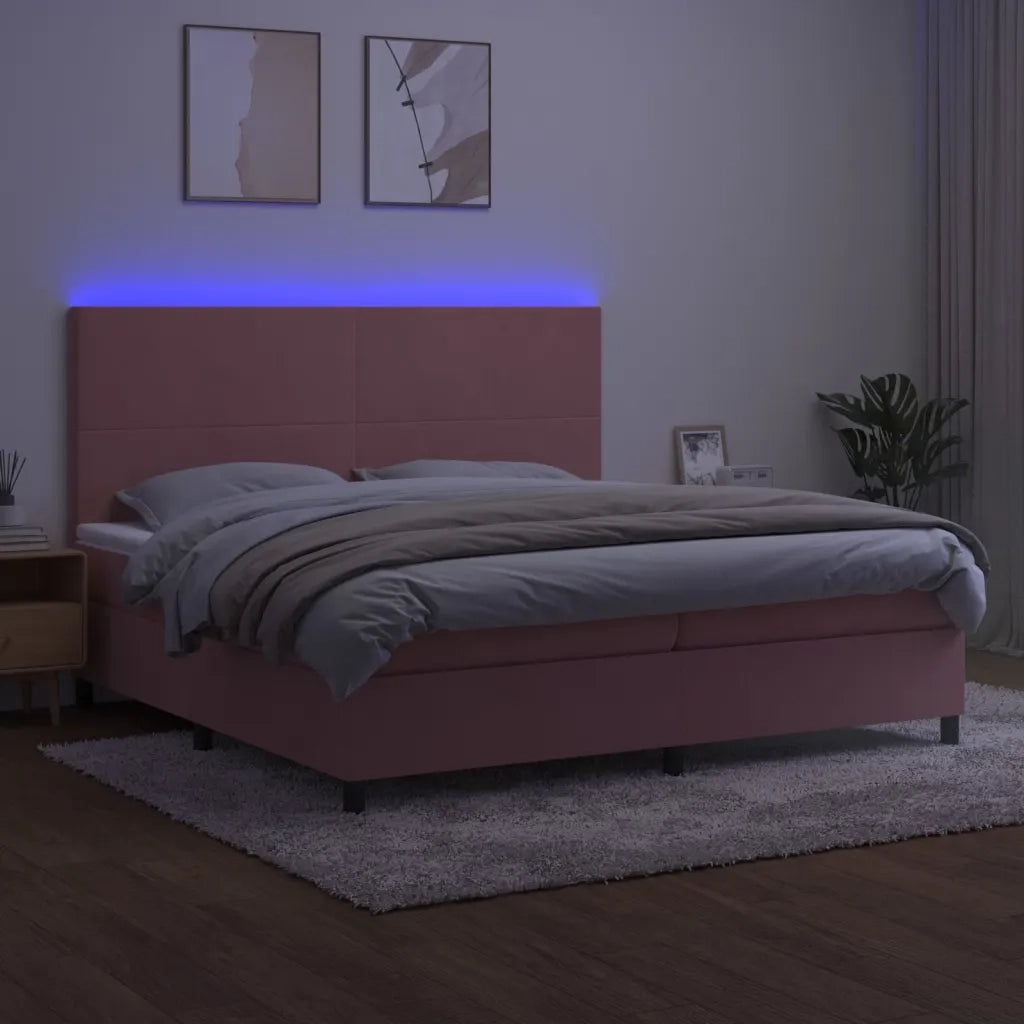 Letto a Molle con Materasso e LED Rosa 200x200 cm in Velluto cod mxl 34027