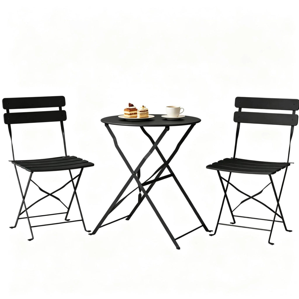 Set bistrò da esterno pieghevole con 2 sedie e tavolo ? 58 cm; metallo nero