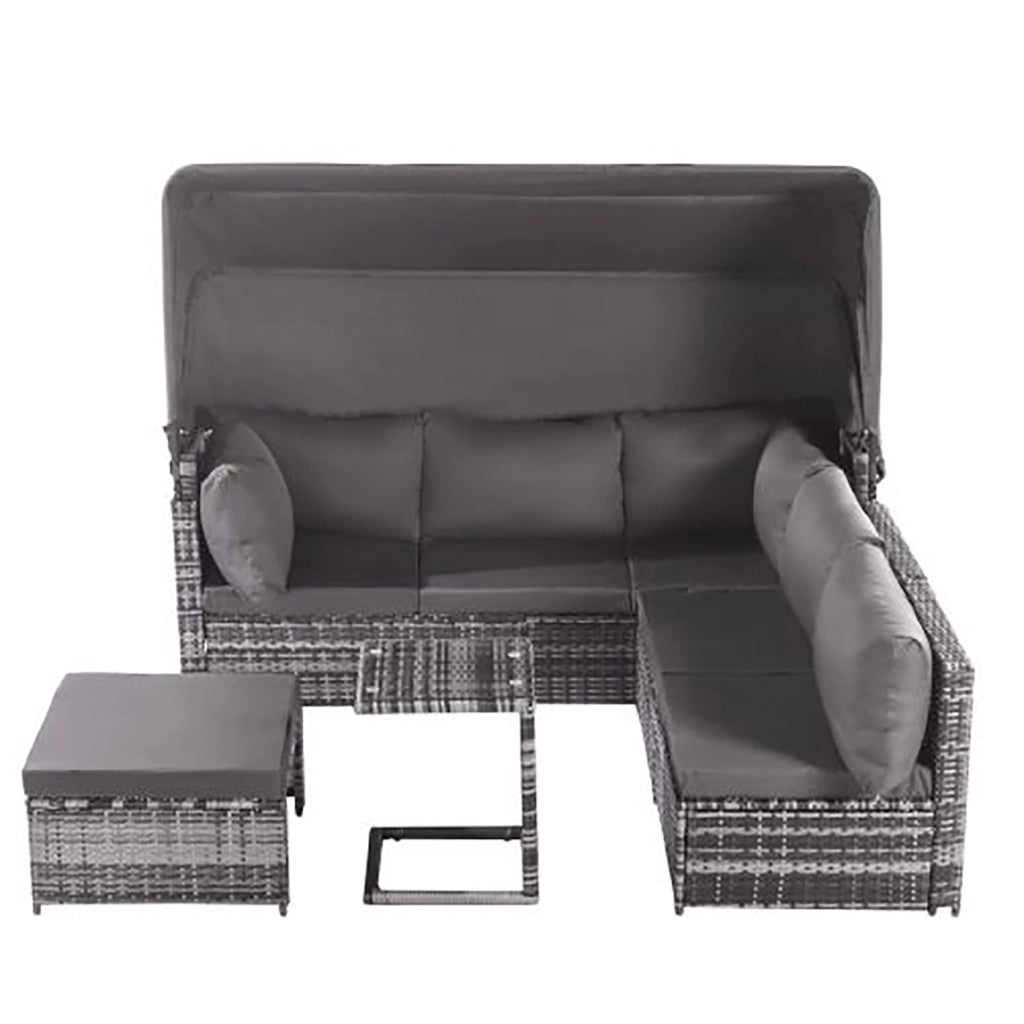 Set da giardino con tetto solare - Xylo - Grigio - Tavolo e sgabelli inclusi